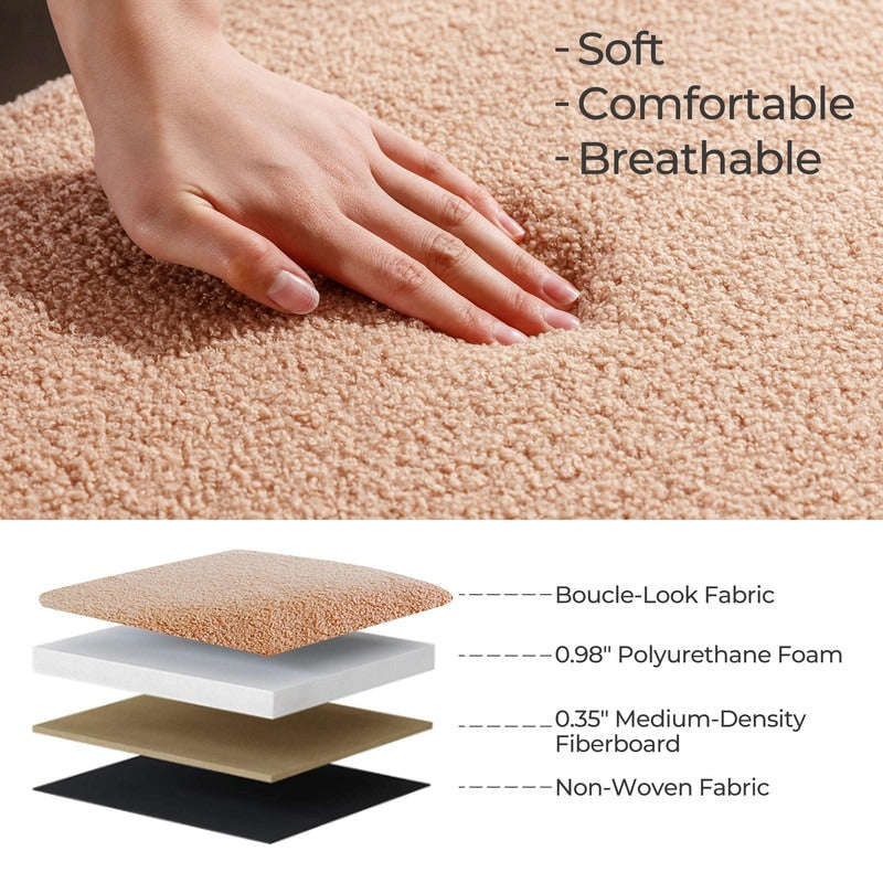 Tabouret de rangement en bouclé blanc cassé 39,5 pouces, pouf de rangement en sherpa, repose-pieds, pour salon, chambre à coucher, avec pieds en bois.