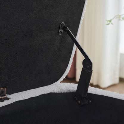 Tabouret de rangement en bouclé blanc cassé 39,5 pouces, pouf de rangement en sherpa, repose-pieds, pour salon, chambre à coucher, avec pieds en bois.