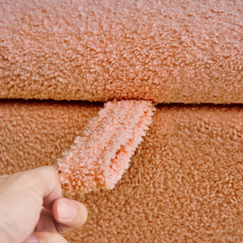 Tabouret de rangement en bouclé blanc cassé 39,5 pouces, pouf de rangement en sherpa, repose-pieds, pour salon, chambre à coucher, avec pieds en bois.