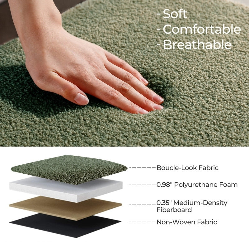 Tabouret de rangement en bouclé blanc cassé 39,5 pouces, pouf de rangement en sherpa, repose-pieds, pour salon, chambre à coucher, avec pieds en bois.