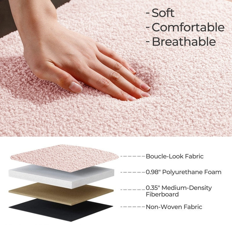 Tabouret de rangement en bouclé blanc cassé 39,5 pouces, pouf de rangement en sherpa, repose-pieds, pour salon, chambre à coucher, avec pieds en bois.