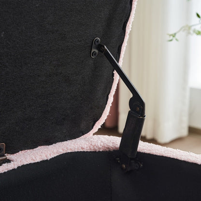 Tabouret de rangement en bouclé blanc cassé 39,5 pouces, pouf de rangement en sherpa, repose-pieds, pour salon, chambre à coucher, avec pieds en bois.