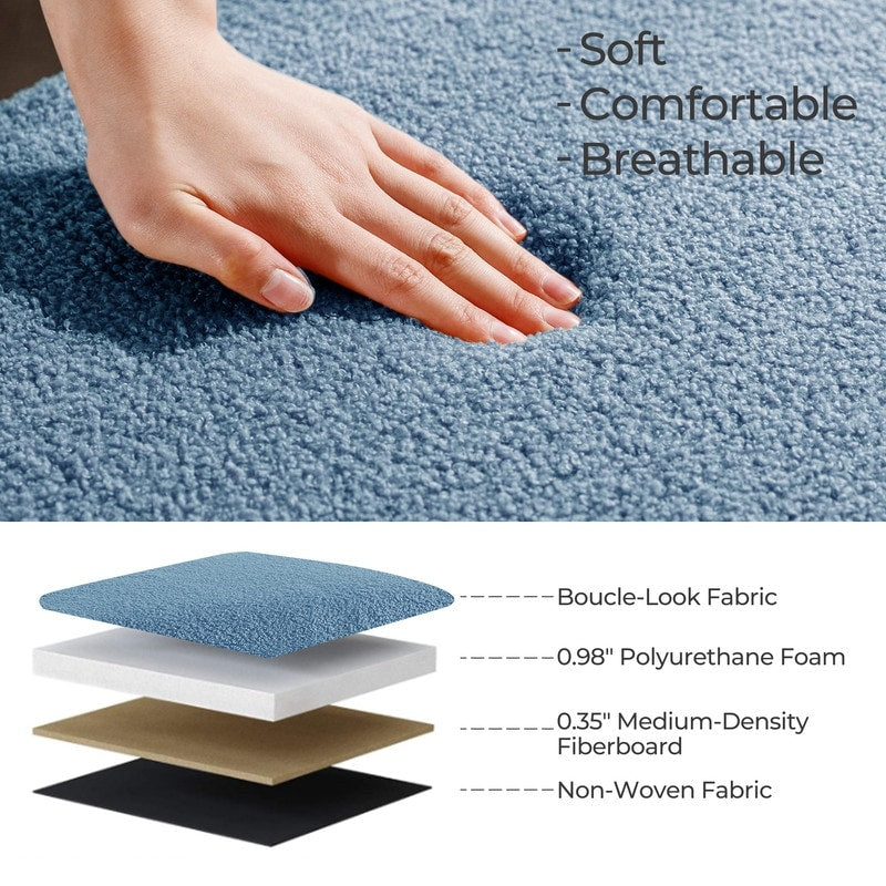 Tabouret de rangement en bouclé blanc cassé 39,5 pouces, pouf de rangement en sherpa, repose-pieds, pour salon, chambre à coucher, avec pieds en bois.