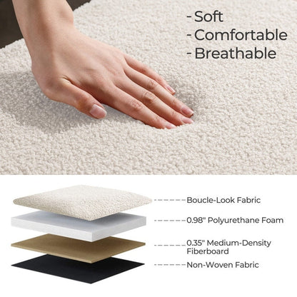 Tabouret de rangement en bouclé blanc cassé 39,5 pouces, pouf de rangement en sherpa, repose-pieds, pour salon, chambre à coucher, avec pieds en bois.