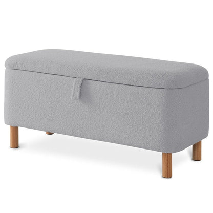 Tabouret de rangement en bouclé blanc cassé 39,5 pouces, pouf de rangement en sherpa, repose-pieds, pour salon, chambre à coucher, avec pieds en bois.