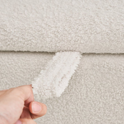 Tabouret de rangement en bouclé blanc cassé 39,5 pouces, pouf de rangement en sherpa, repose-pieds, pour salon, chambre à coucher, avec pieds en bois.