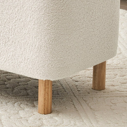 Tabouret de rangement en bouclé blanc cassé 39,5 pouces, pouf de rangement en sherpa, repose-pieds, pour salon, chambre à coucher, avec pieds en bois.