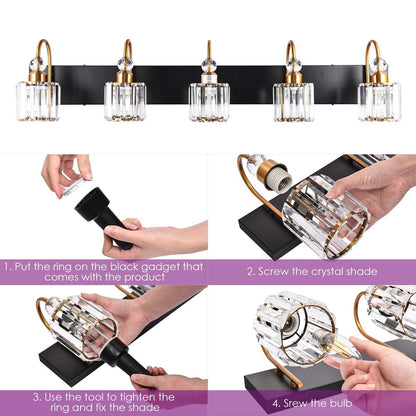 Chrome/ Noir/ Or Moderne Au-dessus du miroir Cristal Salle de bain Luminaires muraux pour salle de bain Lumières de vanité