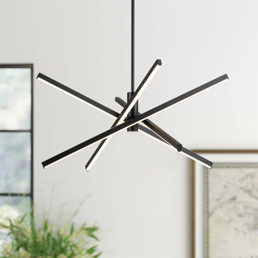 Luminaire suspendu linéaire en forme de sputnik, en aluminium noir/doré, à LED, style moderne, pour salon/salle à manger/cuisine.