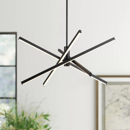 Luminaire suspendu linéaire en forme de sputnik, en aluminium noir/doré, à LED, style moderne, pour salon/salle à manger/cuisine.