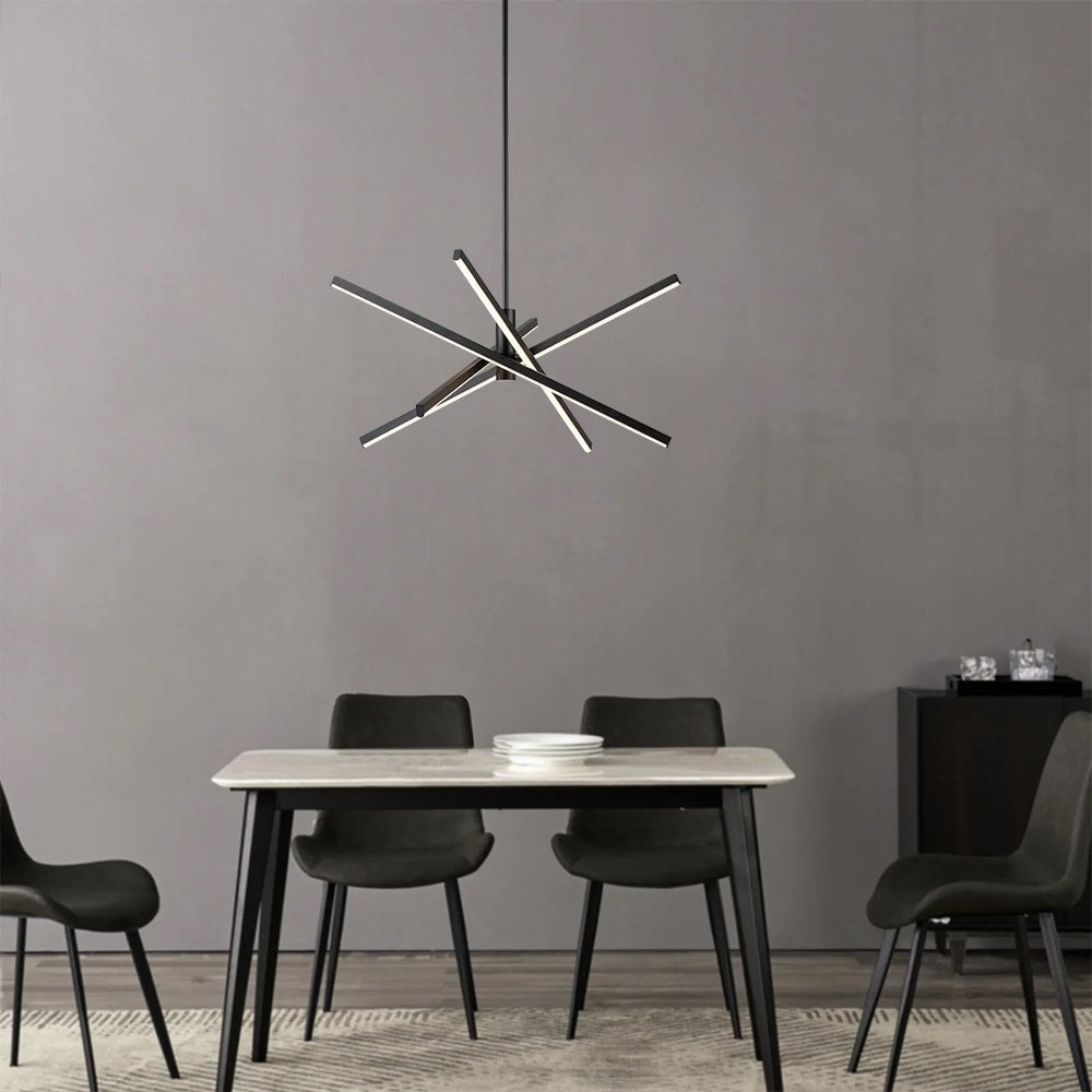 Luminaire suspendu linéaire en forme de sputnik, en aluminium noir/doré, à LED, style moderne, pour salon/salle à manger/cuisine.