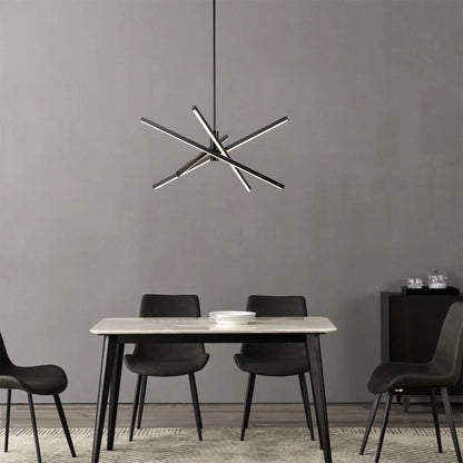 Luminaire suspendu linéaire en forme de sputnik, en aluminium noir/doré, à LED, style moderne, pour salon/salle à manger/cuisine.