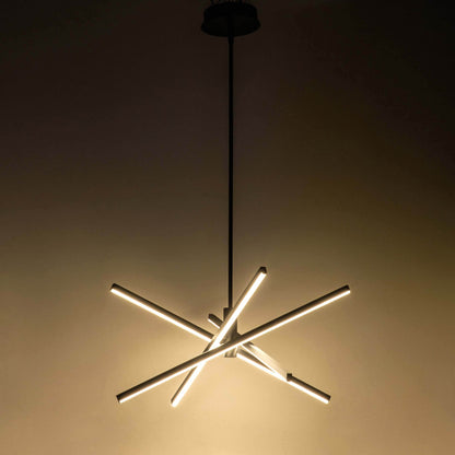 Luminaire suspendu linéaire en forme de sputnik, en aluminium noir/doré, à LED, style moderne, pour salon/salle à manger/cuisine.