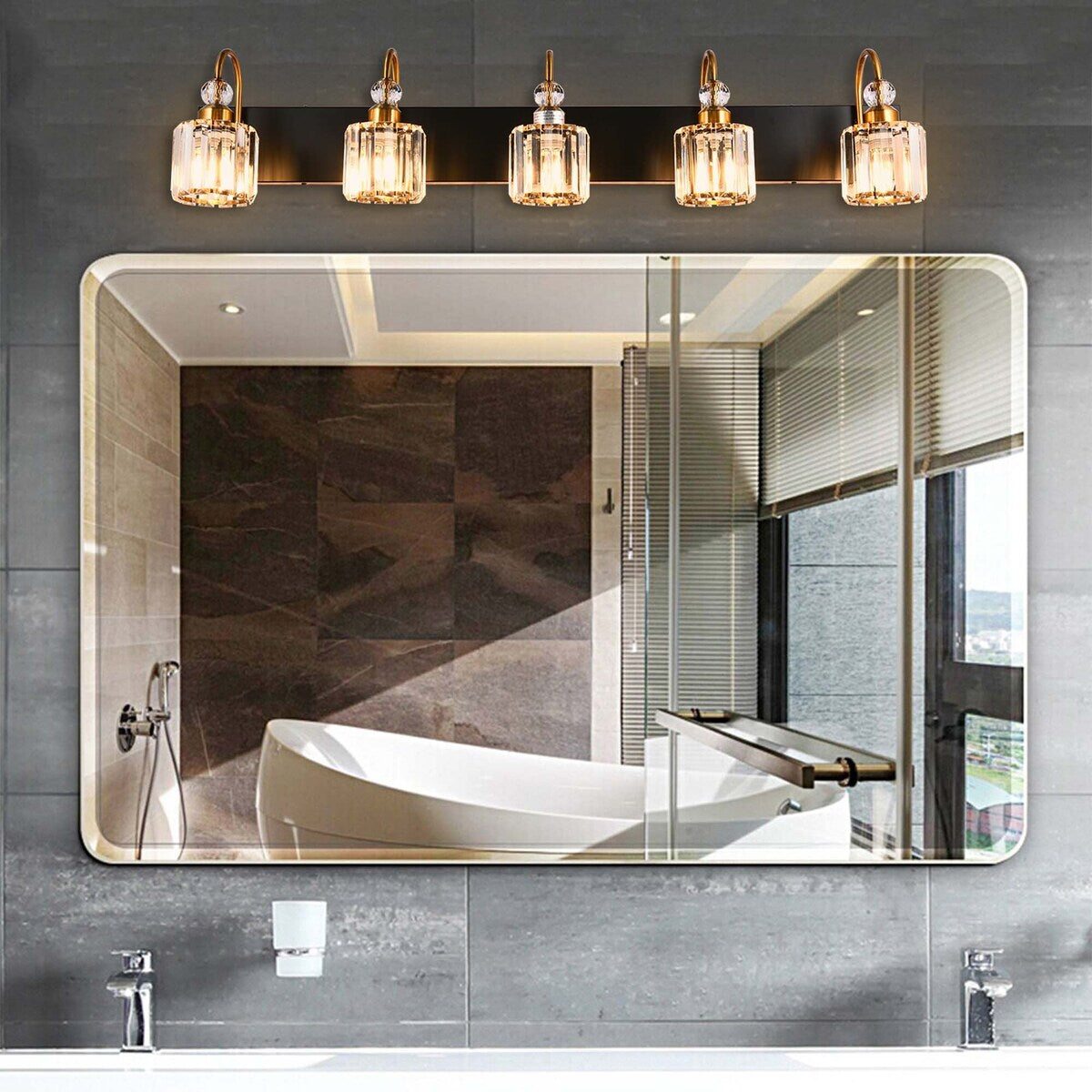 Chrome/ Noir/ Or Moderne Au-dessus du miroir Cristal Salle de bain Luminaires muraux pour salle de bain Lumières de vanité