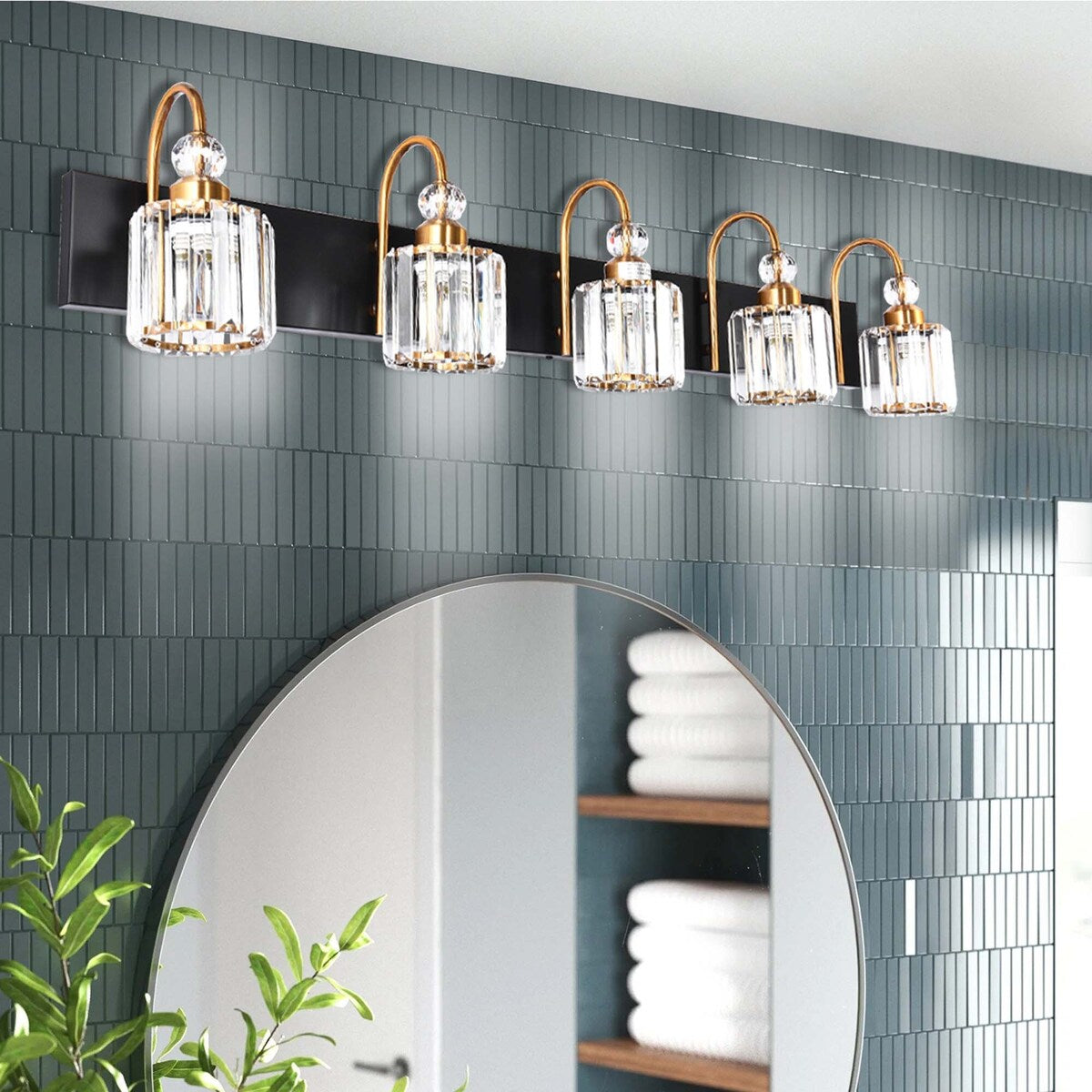 Chrome/ Noir/ Or Moderne Au-dessus du miroir Cristal Salle de bain Luminaires muraux pour salle de bain Lumières de vanité