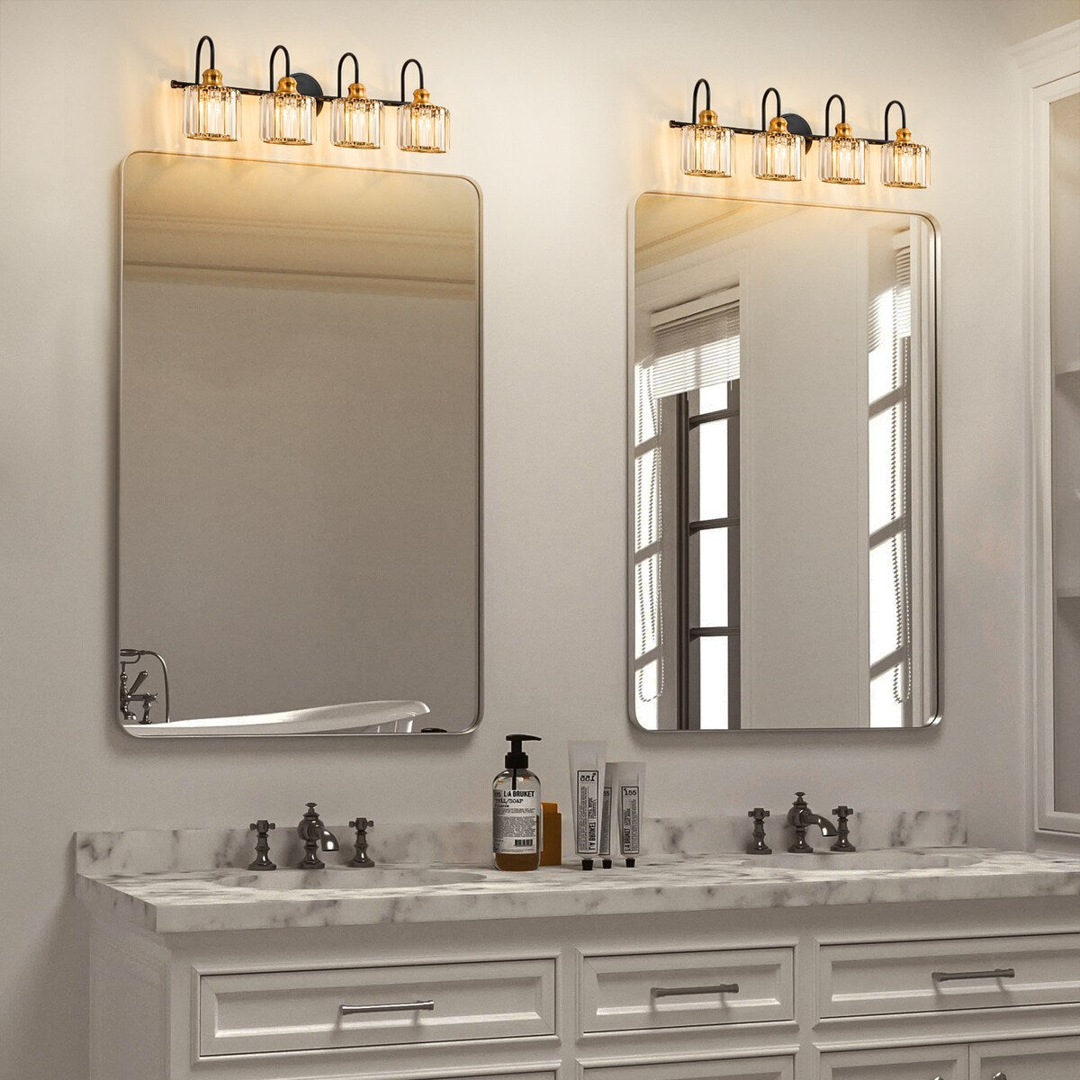 Chrome/ Noir/ Or Moderne Au-dessus du miroir Cristal Salle de bain Luminaires muraux pour salle de bain Lumières de vanité