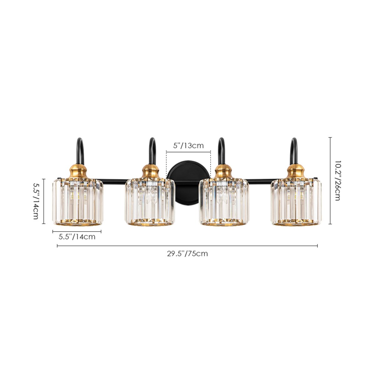 Chrome/ Noir/ Or Moderne Au-dessus du miroir Cristal Salle de bain Luminaires muraux pour salle de bain Lumières de vanité