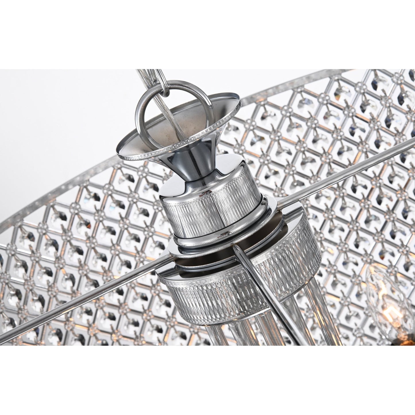 Suspension tambour ronde perlée avec cristaux suspendus