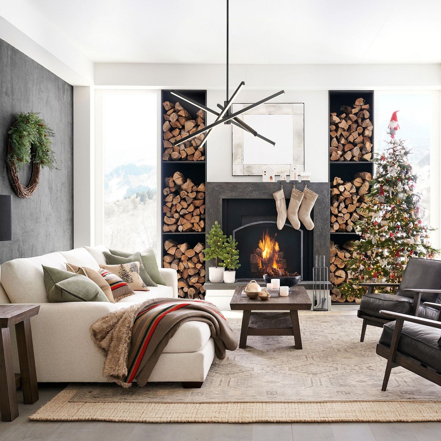 Luminaire suspendu linéaire en forme de sputnik, en aluminium noir/doré, à LED, style moderne, pour salon/salle à manger/cuisine.