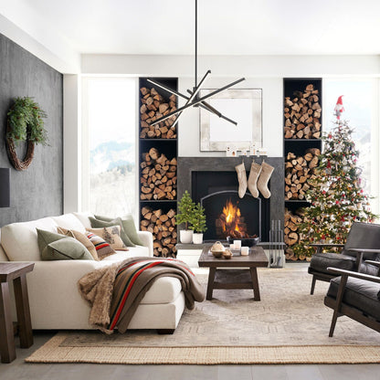 Luminaire suspendu linéaire en forme de sputnik, en aluminium noir/doré, à LED, style moderne, pour salon/salle à manger/cuisine.