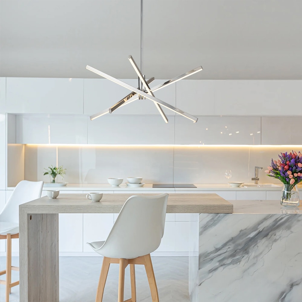 Luminaire suspendu linéaire en forme de sputnik, en aluminium noir/doré, à LED, style moderne, pour salon/salle à manger/cuisine.