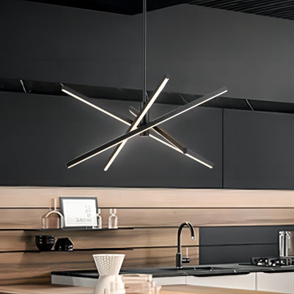 Luminaire suspendu linéaire en forme de sputnik, en aluminium noir/doré, à LED, style moderne, pour salon/salle à manger/cuisine.