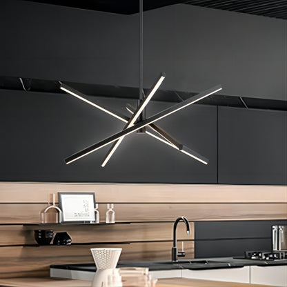Luminaire suspendu linéaire en forme de sputnik, en aluminium noir/doré, à LED, style moderne, pour salon/salle à manger/cuisine.