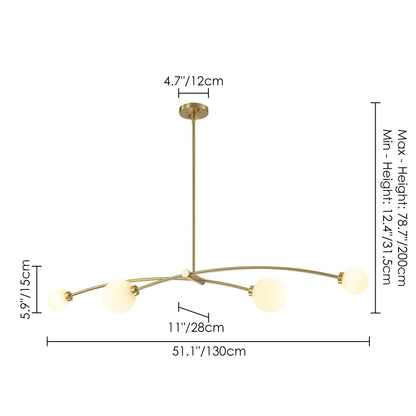 Suspension moderne linéaire simple à 4 lumières, style Sputnik, couleur or, pour îlot de cuisine/salle à manger - 130,5 cm L x 28 cm P x 15 cm H