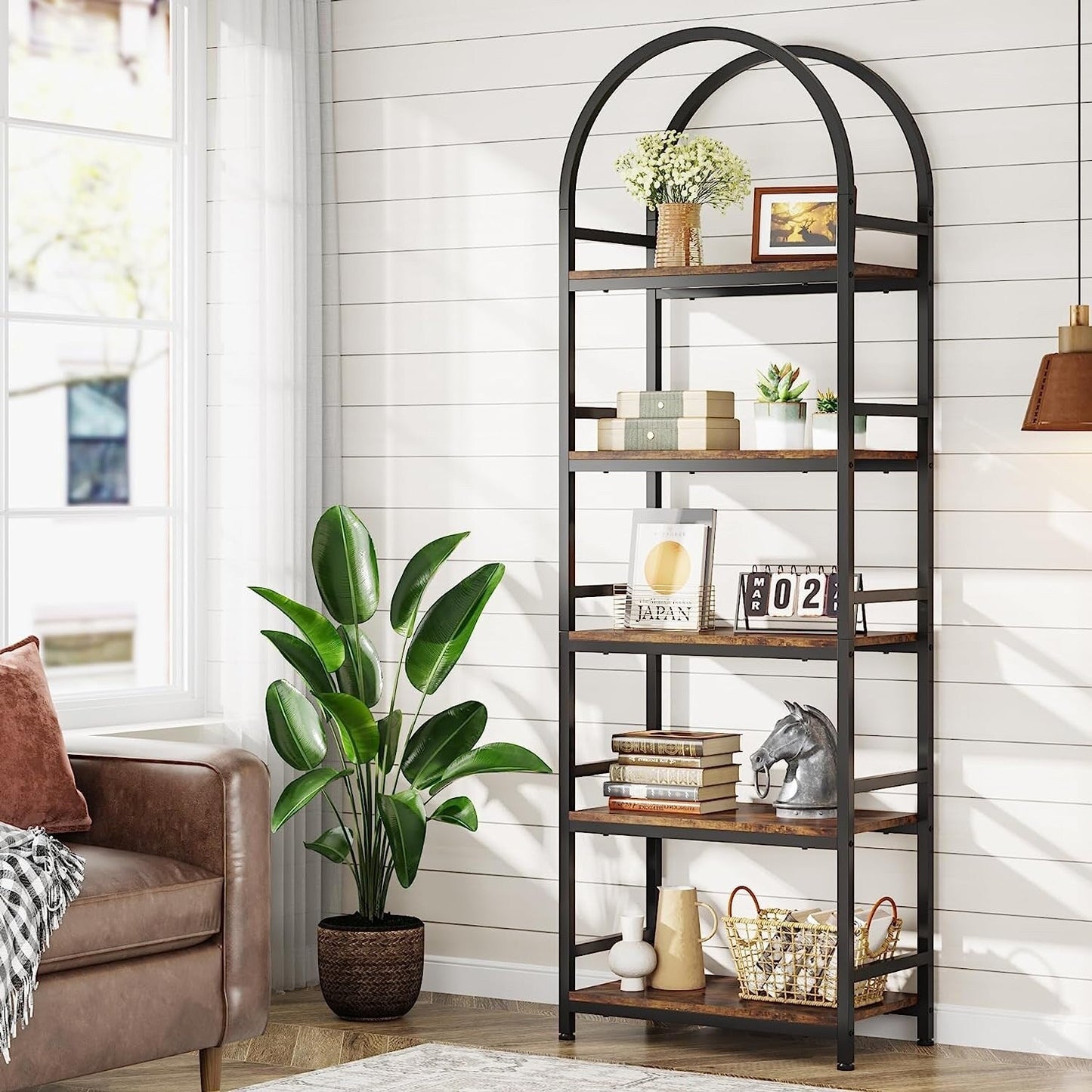 Open Bookshelf, Industrial Bookcase Storage Shelves with Metal Frame