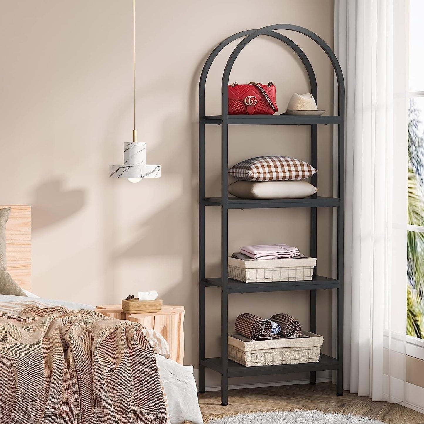 Open Bookshelf, Industrial Bookcase Storage Shelves with Metal Frame