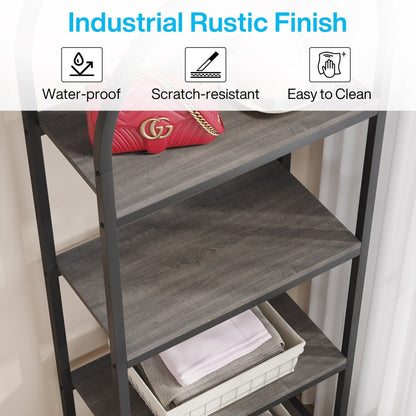 Open Bookshelf, Industrial Bookcase Storage Shelves with Metal Frame