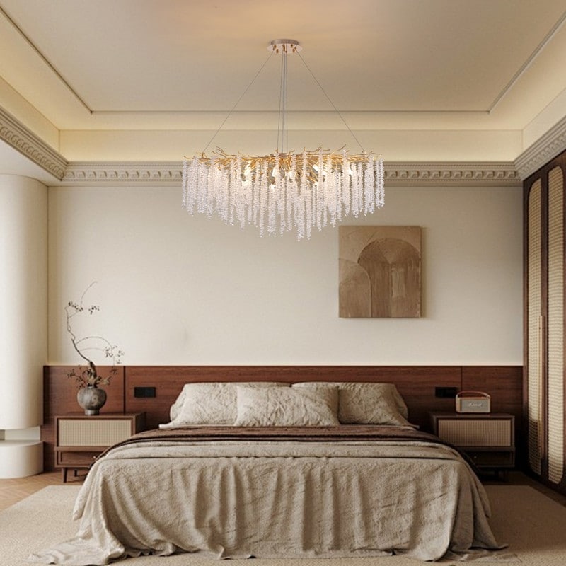 Luminaire rectangulaire moderne en cristal doré, branches d'arbre, 40 po, pour salle à manger, îlot de cuisine, lustre à branches.