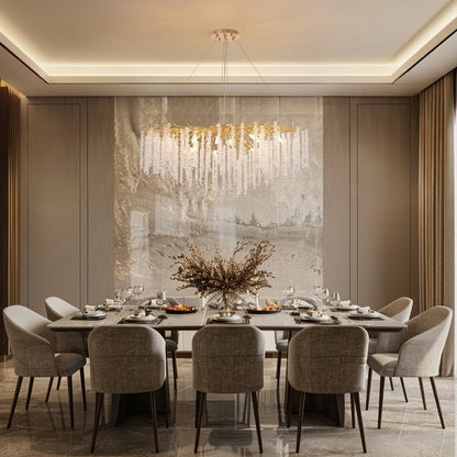 Luminaire rectangulaire moderne en cristal doré, branches d'arbre, 40 po, pour salle à manger, îlot de cuisine, lustre à branches.