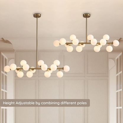 Luminaire suspendu linéaire à 16 lumières, style moderne du milieu du siècle, en laiton doré, avec globe en verre dépoli, 40 po, pour salle à manger.