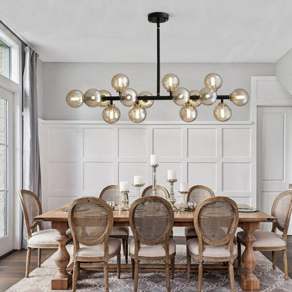 Luminaire suspendu linéaire à 16 lumières, style moderne du milieu du siècle, en laiton doré, avec globe en verre dépoli, 40 po, pour salle à manger.