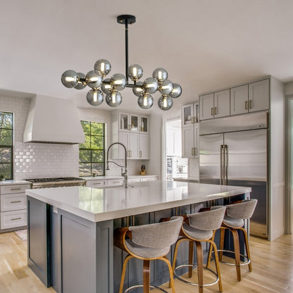 Luminaire suspendu linéaire à 16 lumières, style moderne du milieu du siècle, en laiton doré, avec globe en verre dépoli, 40 po, pour salle à manger.