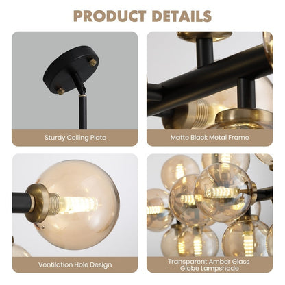 Luminaire suspendu linéaire à 16 lumières, style moderne du milieu du siècle, en laiton doré, avec globe en verre dépoli, 40 po, pour salle à manger.