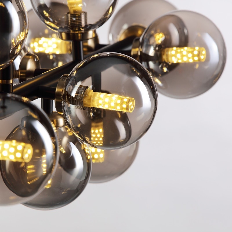 Luminaire suspendu linéaire à 16 lumières, style moderne du milieu du siècle, en laiton doré, avec globe en verre dépoli, 40 po, pour salle à manger.