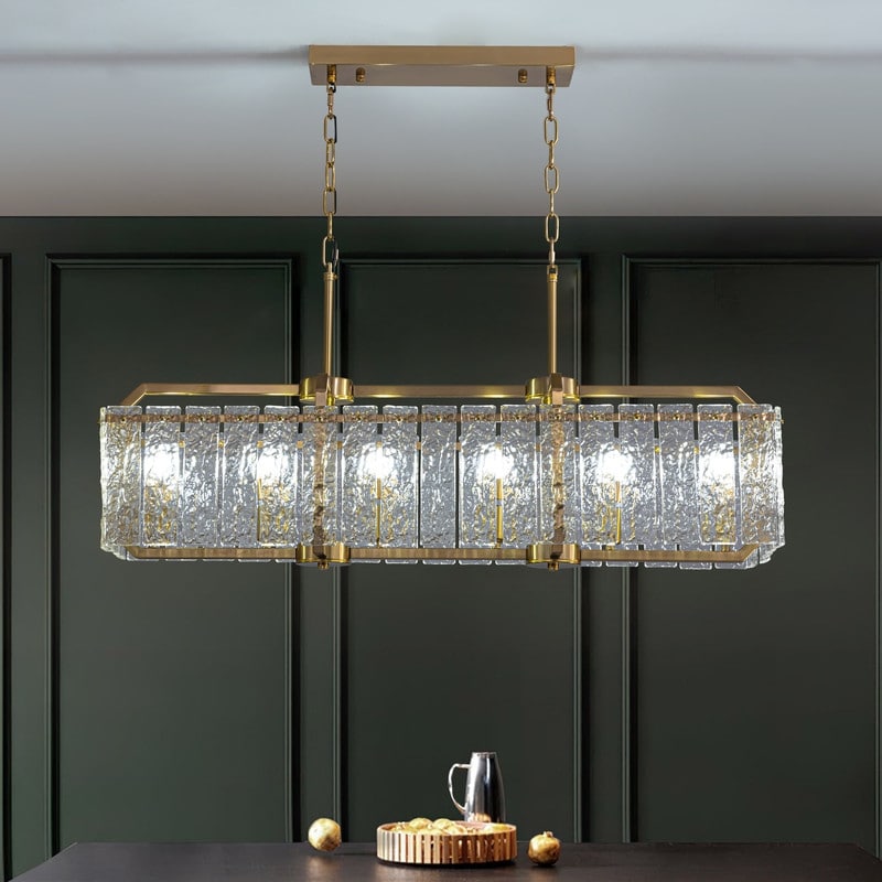 Luminaires suspendus modernes en cristal rectangulaires à 16 lumières, 40 pouces, dorés en laiton, pour salle à manger, salon, îlot de cuisine.