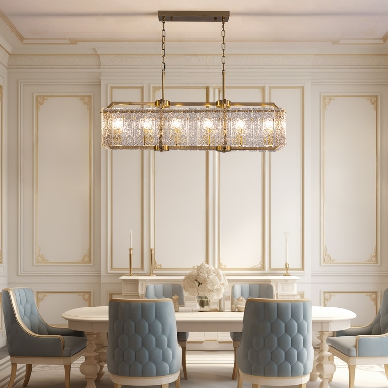 Luminaires suspendus modernes en cristal rectangulaires à 16 lumières, 40 pouces, dorés en laiton, pour salle à manger, salon, îlot de cuisine.
