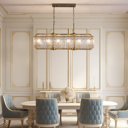 Luminaires suspendus modernes en cristal rectangulaires à 16 lumières, 40 pouces, dorés en laiton, pour salle à manger, salon, îlot de cuisine.