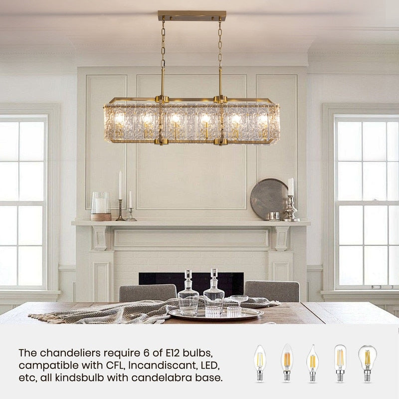 Luminaires suspendus modernes en cristal rectangulaires à 16 lumières, 40 pouces, dorés en laiton, pour salle à manger, salon, îlot de cuisine.