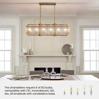 Luminaires suspendus modernes en cristal rectangulaires à 16 lumières, 40 pouces, dorés en laiton, pour salle à manger, salon, îlot de cuisine.