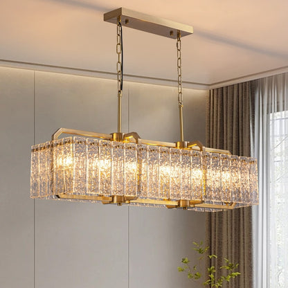 Luminaires suspendus modernes en cristal rectangulaires à 16 lumières, 40 pouces, dorés en laiton, pour salle à manger, salon, îlot de cuisine.