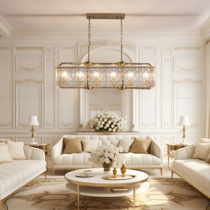 Luminaires suspendus modernes en cristal rectangulaires à 16 lumières, 40 pouces, dorés en laiton, pour salle à manger, salon, îlot de cuisine.