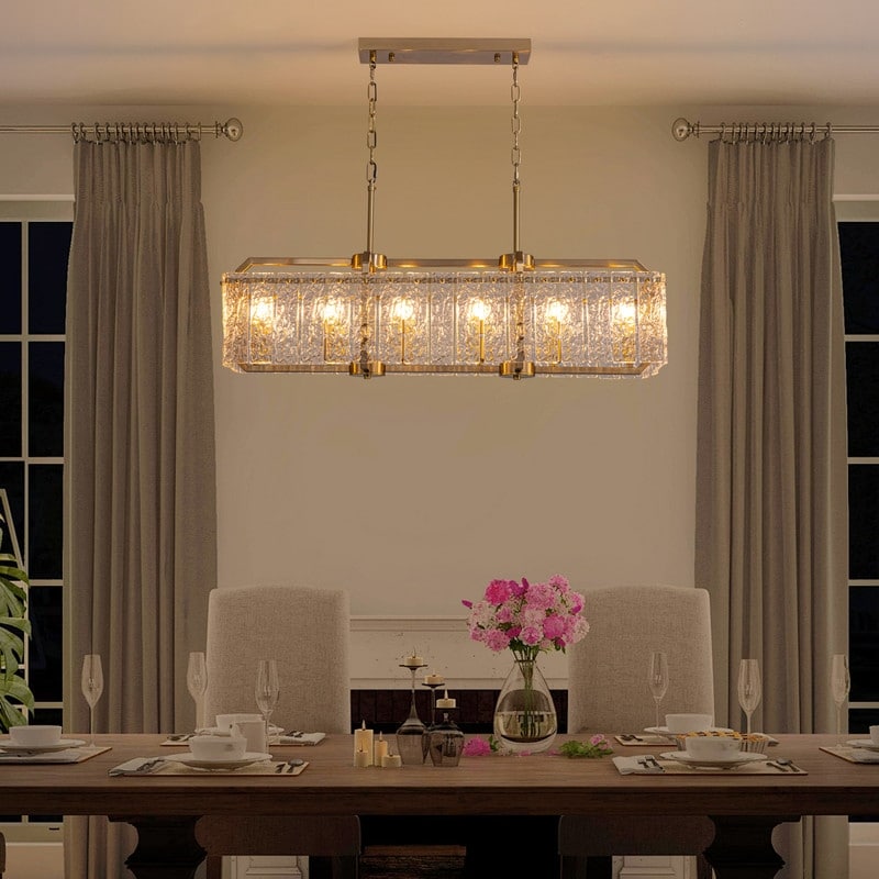 Luminaires suspendus modernes en cristal rectangulaires à 16 lumières, 40 pouces, dorés en laiton, pour salle à manger, salon, îlot de cuisine.