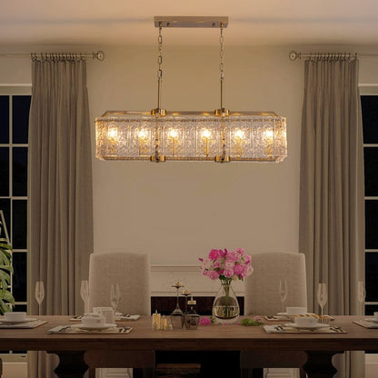 Luminaires suspendus modernes en cristal rectangulaires à 16 lumières, 40 pouces, dorés en laiton, pour salle à manger, salon, îlot de cuisine.
