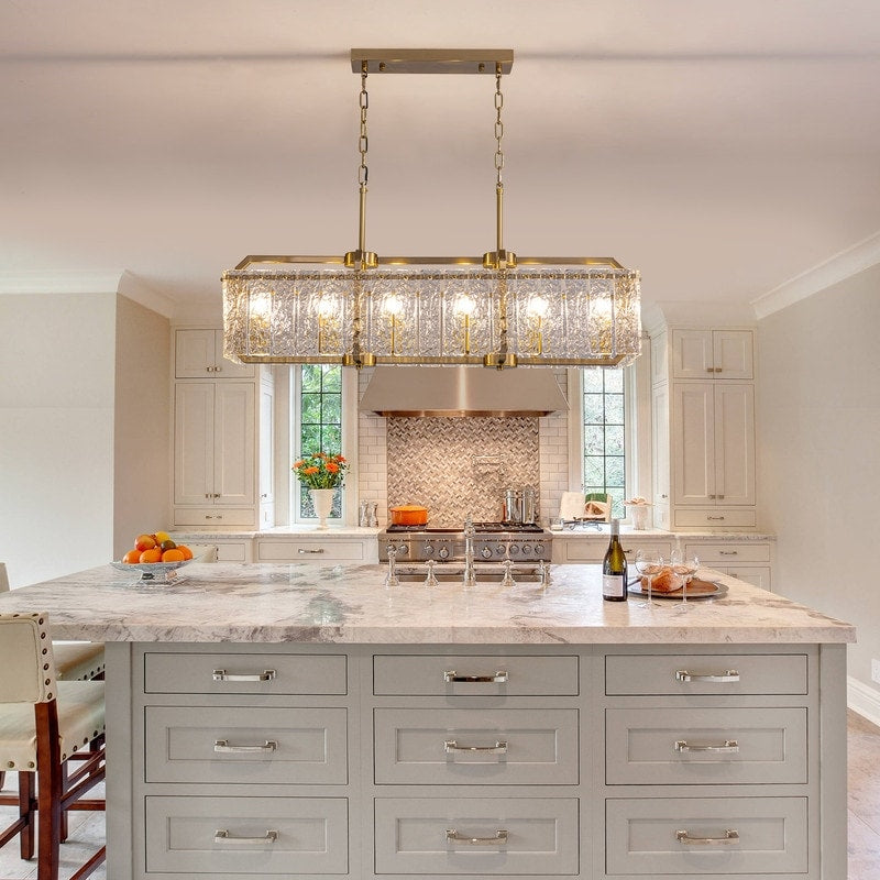 Luminaires suspendus modernes en cristal rectangulaires à 16 lumières, 40 pouces, dorés en laiton, pour salle à manger, salon, îlot de cuisine.