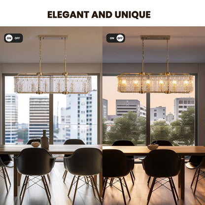 Luminaires suspendus modernes en cristal rectangulaires à 16 lumières, 40 pouces, dorés en laiton, pour salle à manger, salon, îlot de cuisine.