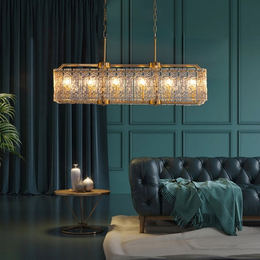 Luminaires suspendus modernes en cristal rectangulaires à 16 lumières, 40 pouces, dorés en laiton, pour salle à manger, salon, îlot de cuisine.